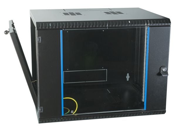EFB Elektronik 691709VTS.45, Veggmonterbar hylle, 9U, 50 kg, Nøkkellås, Svart