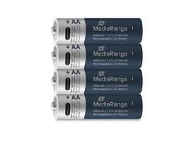 MediaRange MRBAT161, Oppladbart batteri, AA, Lithium-Ion (Li-Ion), 1,5 V, 4 stykker, 1400 mAh