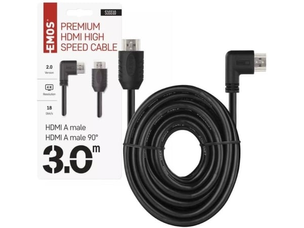 Emos HDMI 2.0 höghastighetskabel A-A 90° 3 m