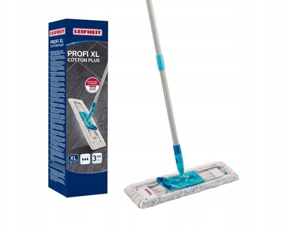 Leifheit lattiaharja, jossa taitettava kahva laatikossa "Profi XL cotton plus" 42 cm