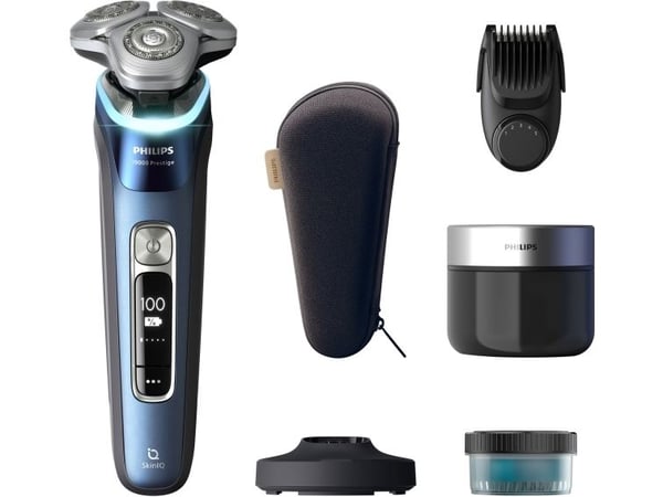 Philips i9000 Prestige XP9201/33 Våt og tørr elektrisk barbermaskin med SkinIQ, Roterende hode, Blå, SkinIQ, Android, iOS, Batteri, Innebygd batteri