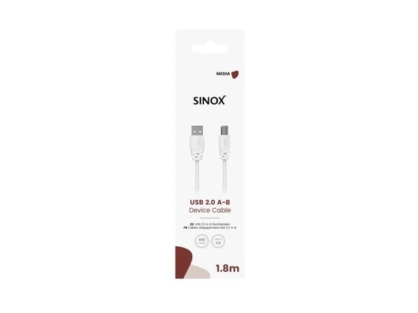 Sinox SOE04102, 1,8 m, USB A, USB B, USB 2.0, 0,48 Gbit/sek, hvit