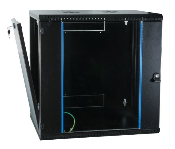 EFB Elektronik 691712VTS.45, Veggmonterbar hylle, 12U, 50 kg, Nøkkellås, Svart