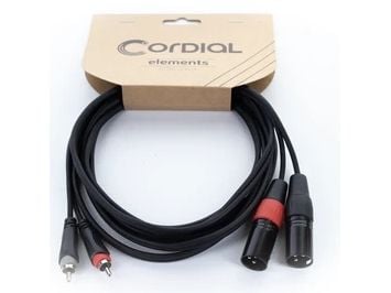Cordial 14849, 2 x XLR (3-pin), Uros, 2 x RCA, Uros, 3 m, musta, Punainen