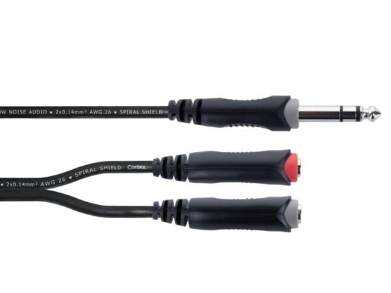 Cordial 14890 Jack Audio Y-adapter [1x Jack 6,3 mm (stereo) - 2x Jack hona 6,3 mm (mono)] 0,30 m Svart PVC-mantel, Tvillingkabel