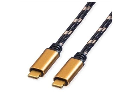 ROLINE GOLD USB4 Gen3x2-kabel, med Emark, C-C, M/M, 100W, svart/gull, 2m