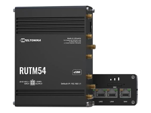 Teltonika RUTM54 - Trådløs ruter - WWAN 4-portssvitsj - 1GbE, PPP - Wi-Fi 5 - Dobbeltbånd - 5G, 4G, 3G - DIN-skinnemonterbar, overflatemonterbar, v...