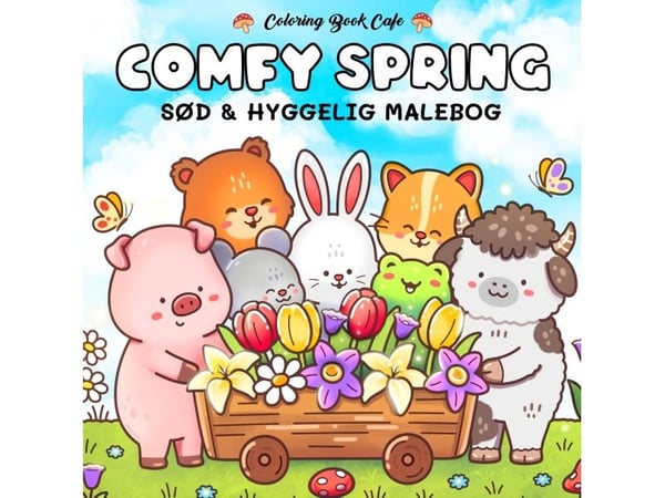 Malebok: Comfy Spring - Cozy Coloring | Coloring Book Cafe | Språk: Dansk