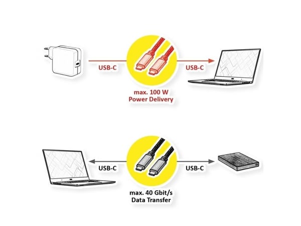 ROLINE GOLD USB4 Gen3x2-kabel, med Emark, C-C, M/M, 100W, svart/gull, 2m