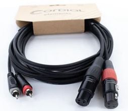 Cordial 14851, 2 x XLR (3-pin), Hunkjønn, 2 x RCA, Hankjønn, 1 m, Svart