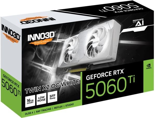 Inno3D GeForce RTX 5060 Ti 16GB TWIN X2 OC - Grafikkort - GeForce RTX 5060 Ti - 16 GB GDDR7 - PCI Express 5.0 - HDMI, 3 x DisplayPort - hvit