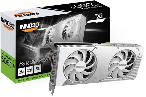 Inno3D GeForce RTX 5060 Ti 16GB TWIN X2 OC - Grafikkort - GeForce RTX 5060 Ti - 16 GB GDDR7 - PCI Express 5.0 - HDMI, 3 x DisplayPort - hvit