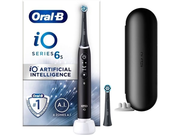 Oral-B iO 6, Aikuinen, Värisevä hammasharja, Päivittäinen käyttö, Syväpuhdistus, Ienhoito, Herkkä, Valkaisu, Musta, 2 min, Musta