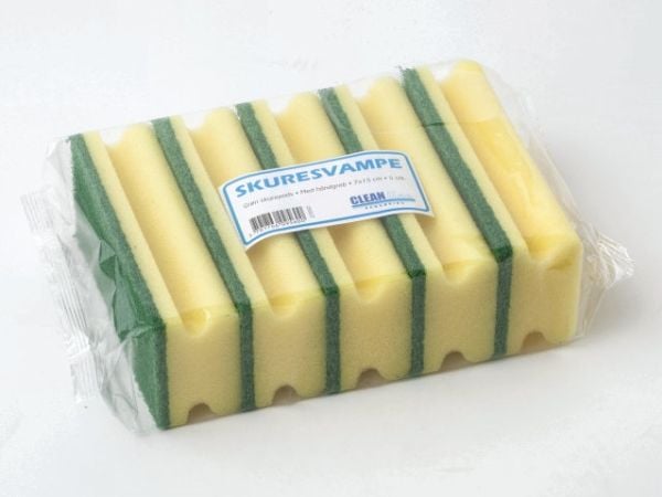 Skuresvamp, Cleanline, med håndtag, grøn 70mmx150mm - (5 stk.)