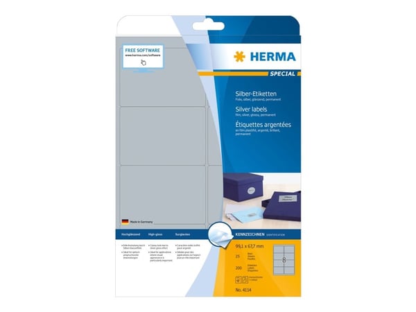 HERMA 4114, Hopea, Itse kiinnittyvä tulostintarra, A4, Polyesteri, Laser, Kiinteä