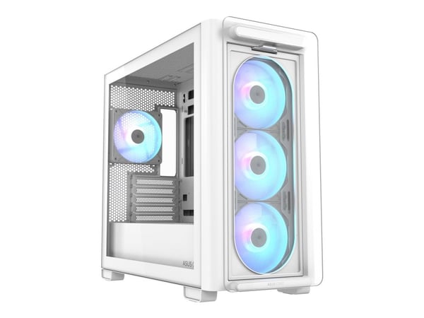ASUS A23 PLUS - microATX - genomskinlig sidopanel (härdat glas) - ingen strömförsörjning - vit - USB/ljud