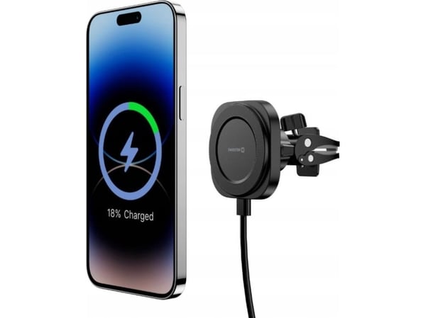 Swissten Magstick Compact magnetisk bilholder med trådløs lader 15W/7,5W (MagSafe-kompatibel)