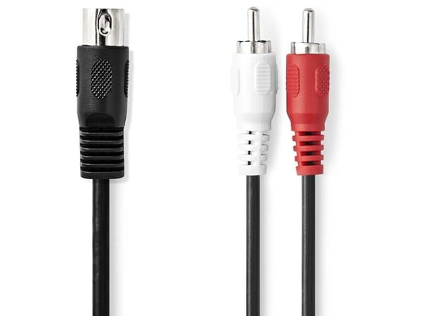Nedis CAGL20200BK10, DIN (5-pin), Hankjønn, 2 x RCA, Hankjønn, 1 m, Sort