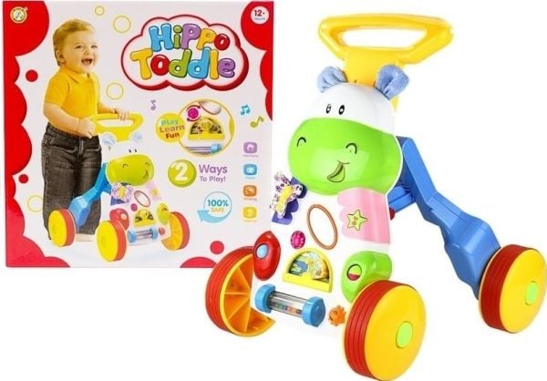 LeanToys morsom dytter hippopotamus med speil, gummihjul