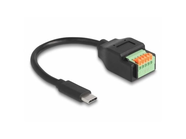Delock - USB-adapterkabel - 24 pin USB-C (hann) til 4-pins terminalblokk - 15 cm - trykknapp, 2,54 mm stigning, stripped ends - svart/grønn