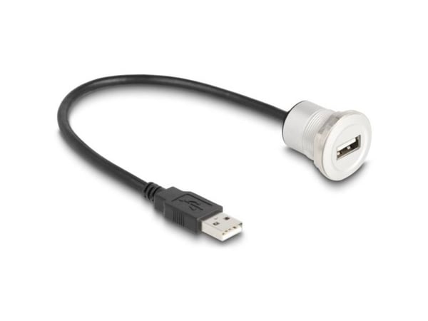 Delock - USB-forlengelseskabel - USB (hann) til USB (hunn) panelmonterbar - USB 2.0 - 30 cm - M22 thread - svart, sølv