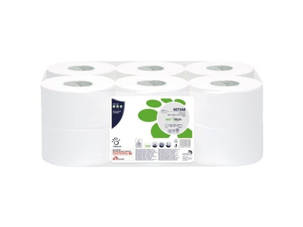 Jumborulle, Biotech, 2-lags, Mini, 150m x 9,5cm, Ø19,5cm, hvid - (12 stk.)