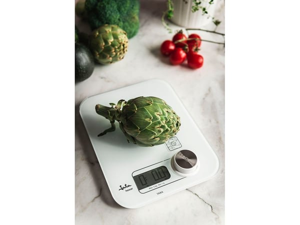 JATA 775, Elektronisk kjøkkenvekt, 5 kg, 1 g, Hvit, Glass, Benkeplate