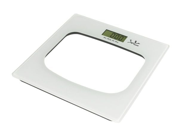 JATA P111, Elektronisk personvekt, 180 kg, 100 g, Gjennomsiktig, Hvit, kg, lb, ST, firkant