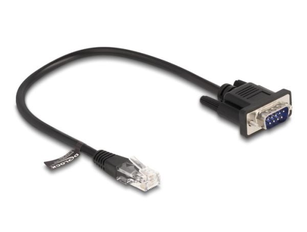 Delock - RS-232-sarjaliikennekaapeli - RJ-45 (uros) - DB-9 (uros) - 30 cm - 4,5 mm - muotoiltu, sormiruuvit - musta