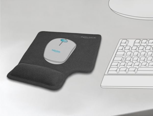 Delock - Musematte med håndleddsstøtte - ergonomic, gel wrist rest, left-hander - svart