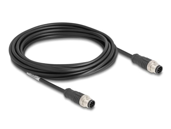 Delock - Nettverkskabel - 8 pin M12-A (hann) til 8 pin M12-A (hann) - 5 m - 6 mm - S/FTP - CAT 5e - svart