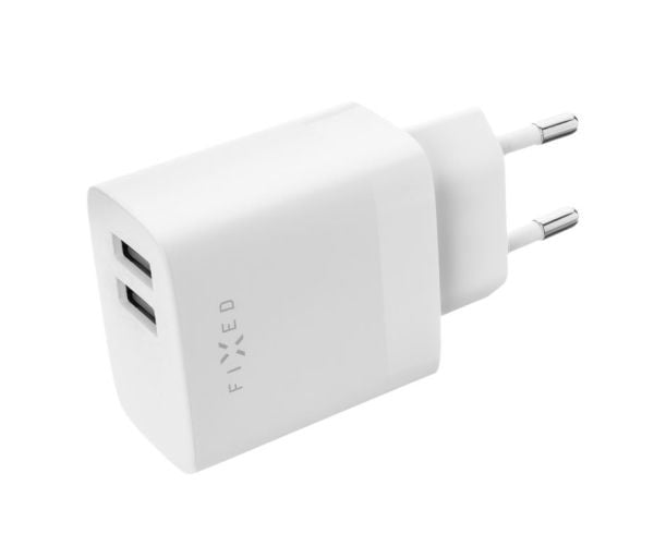 FIXED - Strømadapter - travel - 17 watt - 3.4 A - 2 utgangskontakter (2 x USB) - hvit