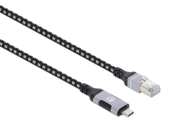Manhattan 394826, RJ-45, USB-C, 2 m, musta, Hopea