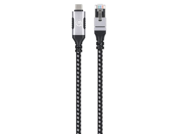 Manhattan 394826, RJ-45, USB-C, 2 m, musta, Hopea