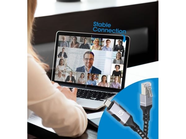 Manhattan 394826, RJ-45, USB-C, 2 m, musta, Hopea