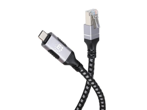 Manhattan 394826, RJ-45, USB-C, 2 m, musta, Hopea