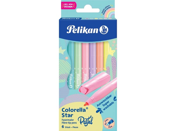 Pelikan 822282, Fint, 6 farger, Assorterte farger, Projektil spiss, Fiber, Flerfarget