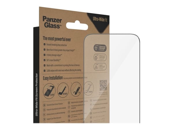 PanzerGlass - Skjermbeskyttelse for mobiltelefon - ultrabred passform - glass - rammefarge svart - for Apple iPhone 14 Pro
