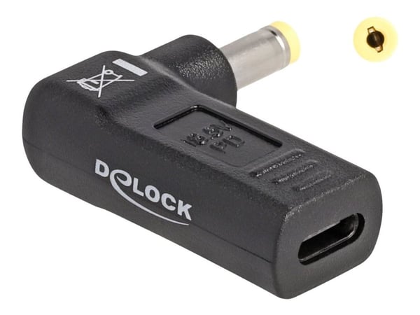 Delock - Strømadapter - USB-C (hunn) til 4,8 x 1,7 mm DC-jakk (hann) - 18.5 V - 3 A - vinklet - svart