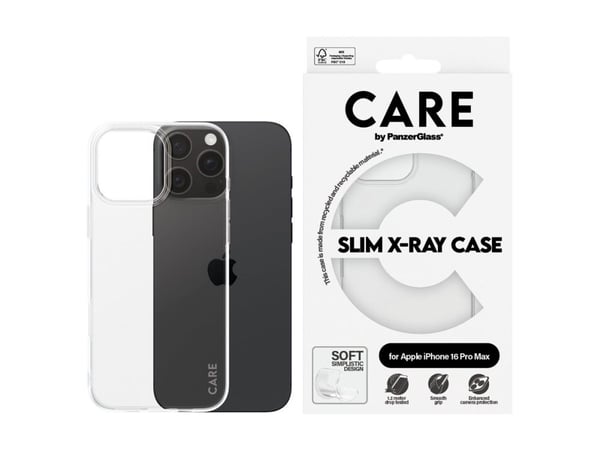 CARE by PanzerGlass X-Ray - Baksidesskydd för mobiltelefon - mjukt grundläggande - självreparerande TPU - transparent - för Apple iPhone 16 Pro Max