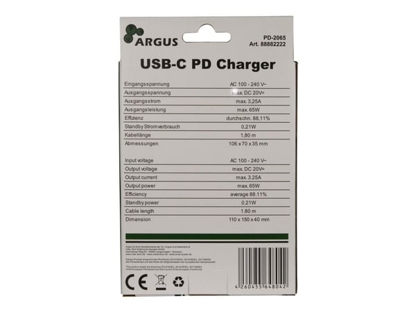 Inter-Tech PD-2065 - Strömadapter - 65 Watt - 3.25 A - PD 3.0 (USB-C)
