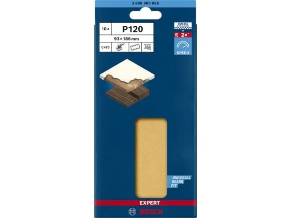Bosch 2 608 900 856, Sand-papir, Tre, Bosch, Brun, Rektangulær, 93 mm