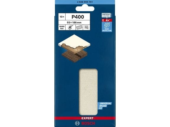 Bosch Expert M480 Net - Slipeark - for plast, tørrmur, løvtre, gipsplate, maling på tre - 10 deler - rektangulær - grovkorn: P400 - 93 mm x 186 mm