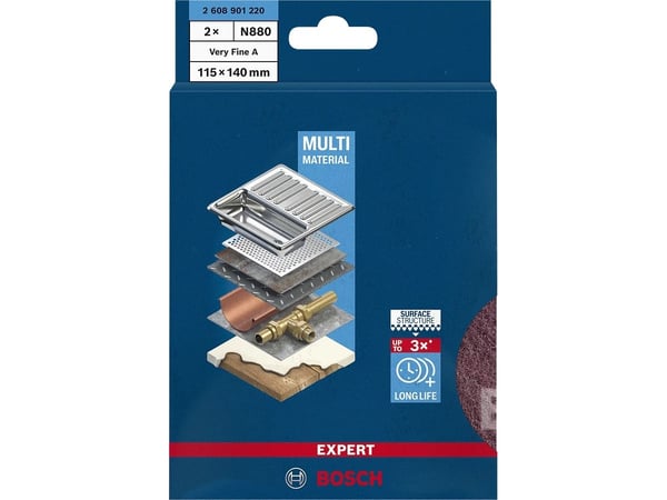 Bosch N880, Slipeark, Svært fint kornet, Fleece, Etterbehandling, Malingsfjerning, Metall, Tre, Rød