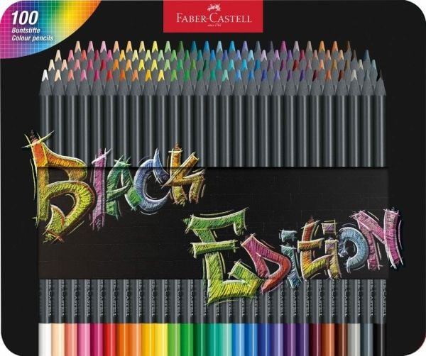 FABER-CASTELL kolmiomaiset värikynät Black Edition, 100 kpl kolmiomaisia, mustaa puuta, superpehmeä lyijy - 1 kpl (116490)