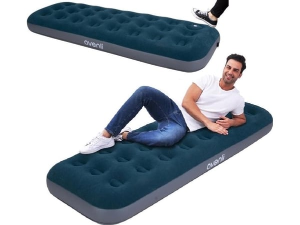 JiLong uppblåsbar madrass flockad, 1 person med inbyggd benpump 191x73x22 cm (24130)