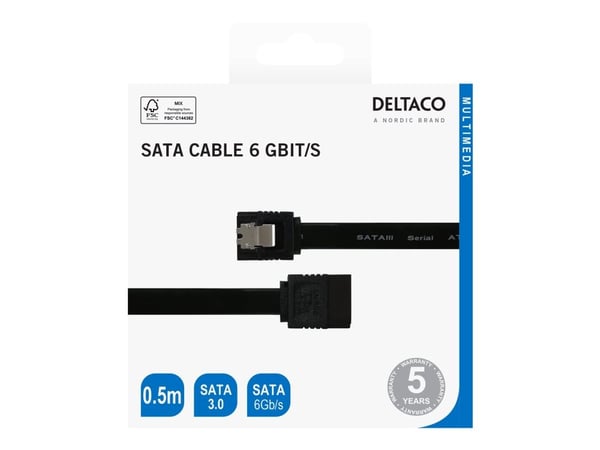 DELTACO - SATA-kabel - Serial ATA 150/300/600 - SATA (hona) till SATA (hona) - 50 cm - rak - svart