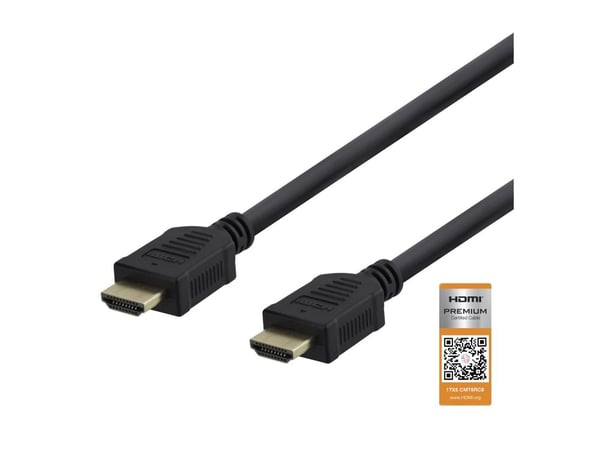 Deltaco Premium-sertifioitu nopea HDMI-kaapeli, 0,5 m, musta, 0,5 m, HDMI-tyyppi A (vakio), HDMI-tyyppi A (vakio), 3840 x 2160 pikseliä, 18 Gbit/s,...
