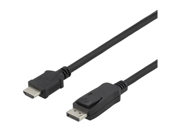Deltaco DisplayPort / HDMI -kaapeli, 1 m, musta, 1 m, DisplayPort, HDMI, Uros, Uros, Suora
