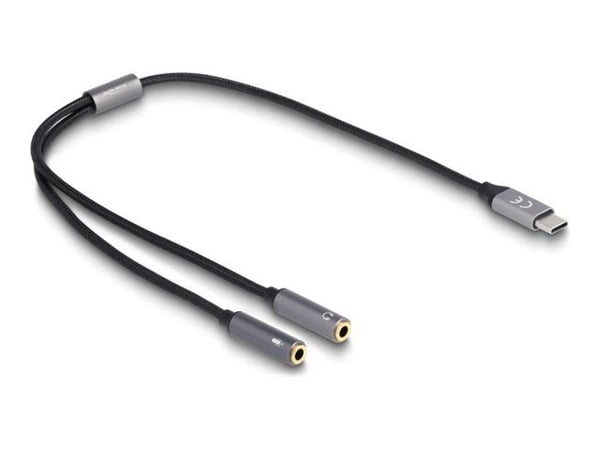 Delock - USB-C til hodetelefons-jakkadapter - 24 pin USB-C hann til 3,5 mm telefonjakk hunn - 40 cm - antrasitt/svart